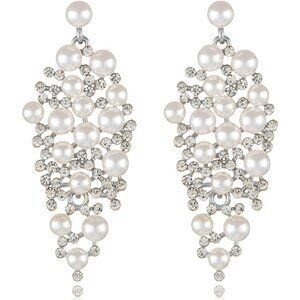 Bridal Pearl Earrings for Women Elegant Large Sparkling Crystal Rhinestone Clust